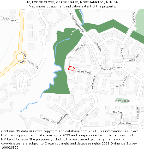 16, LODGE CLOSE, GRANGE PARK, NORTHAMPTON, NN4 5AJ: Location map and indicative extent of plot