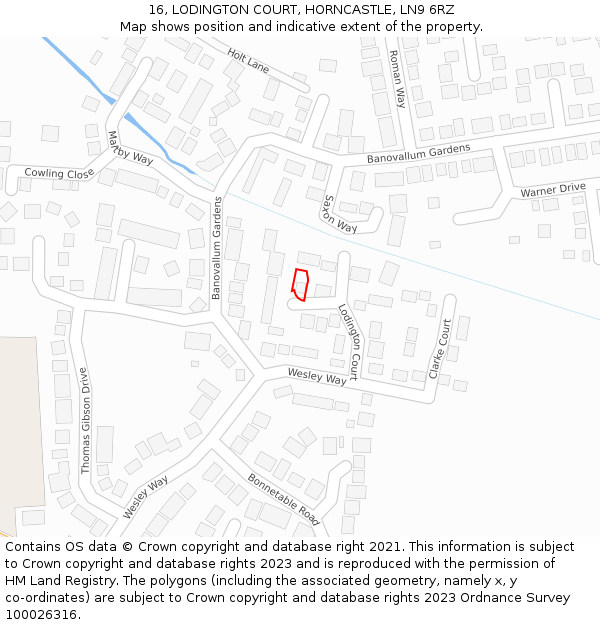 16, LODINGTON COURT, HORNCASTLE, LN9 6RZ: Location map and indicative extent of plot
