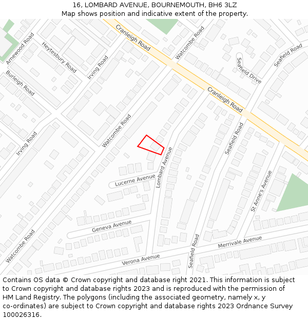 16, LOMBARD AVENUE, BOURNEMOUTH, BH6 3LZ: Location map and indicative extent of plot