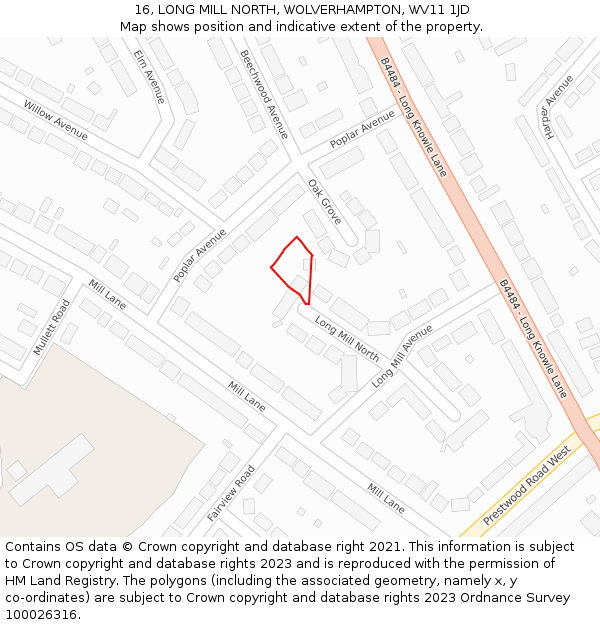 16, LONG MILL NORTH, WOLVERHAMPTON, WV11 1JD: Location map and indicative extent of plot