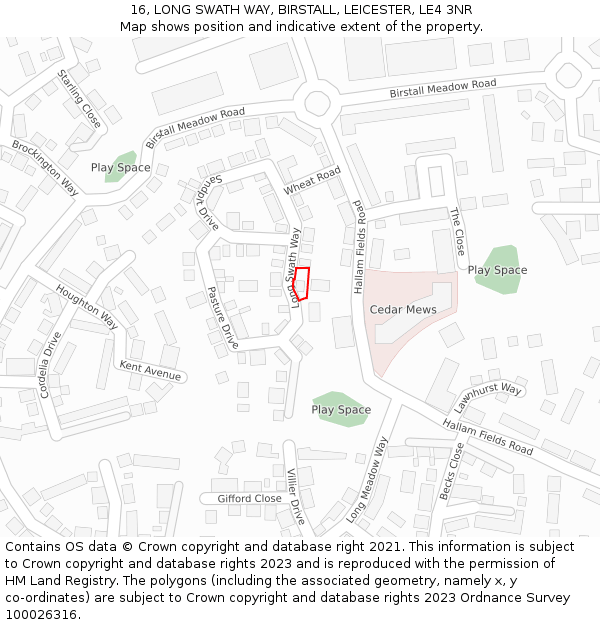 16, LONG SWATH WAY, BIRSTALL, LEICESTER, LE4 3NR: Location map and indicative extent of plot