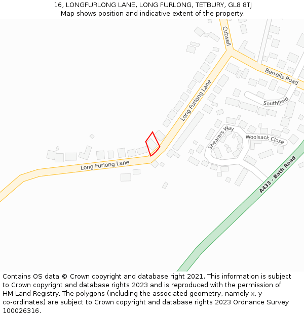 16, LONGFURLONG LANE, LONG FURLONG, TETBURY, GL8 8TJ: Location map and indicative extent of plot