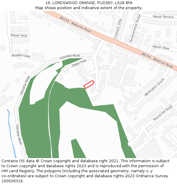 16, LORDSWOOD GRANGE, PUDSEY, LS28 8FA: Location map and indicative extent of plot