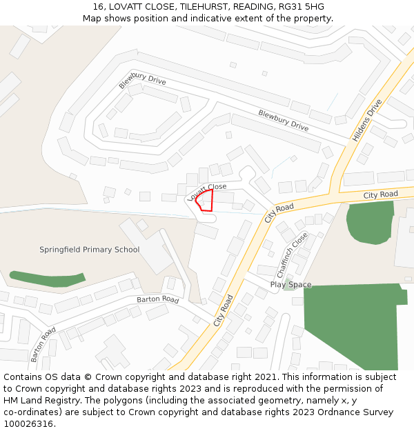 16, LOVATT CLOSE, TILEHURST, READING, RG31 5HG: Location map and indicative extent of plot