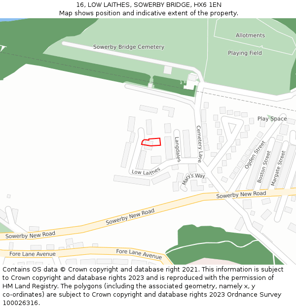 16, LOW LAITHES, SOWERBY BRIDGE, HX6 1EN: Location map and indicative extent of plot