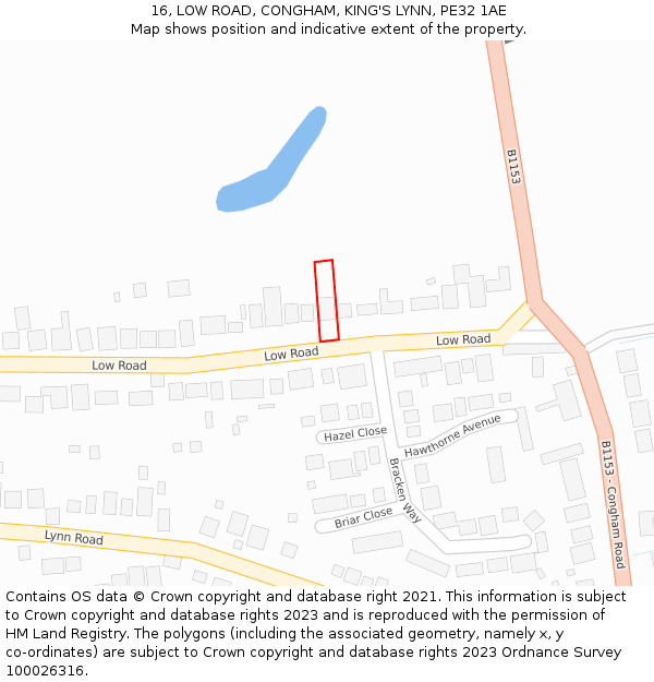 16, LOW ROAD, CONGHAM, KING'S LYNN, PE32 1AE: Location map and indicative extent of plot