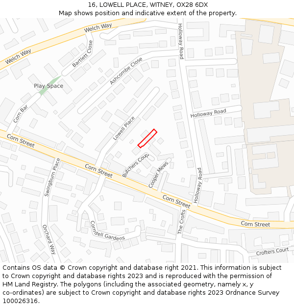 16, LOWELL PLACE, WITNEY, OX28 6DX: Location map and indicative extent of plot