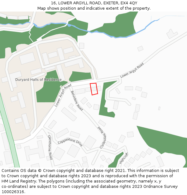 16, LOWER ARGYLL ROAD, EXETER, EX4 4QY: Location map and indicative extent of plot