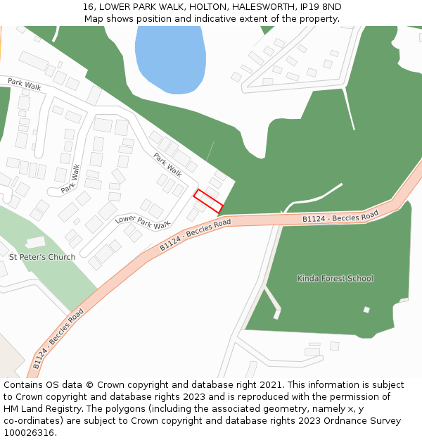 16, LOWER PARK WALK, HOLTON, HALESWORTH, IP19 8ND: Location map and indicative extent of plot