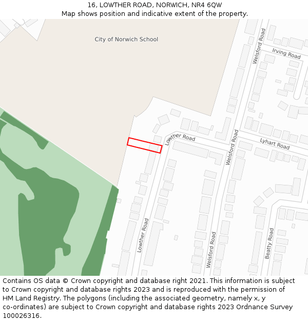 16, LOWTHER ROAD, NORWICH, NR4 6QW: Location map and indicative extent of plot