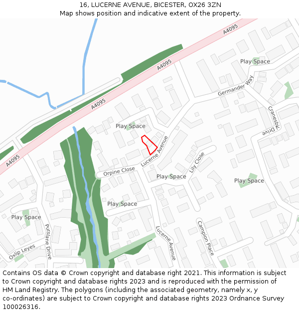 16, LUCERNE AVENUE, BICESTER, OX26 3ZN: Location map and indicative extent of plot