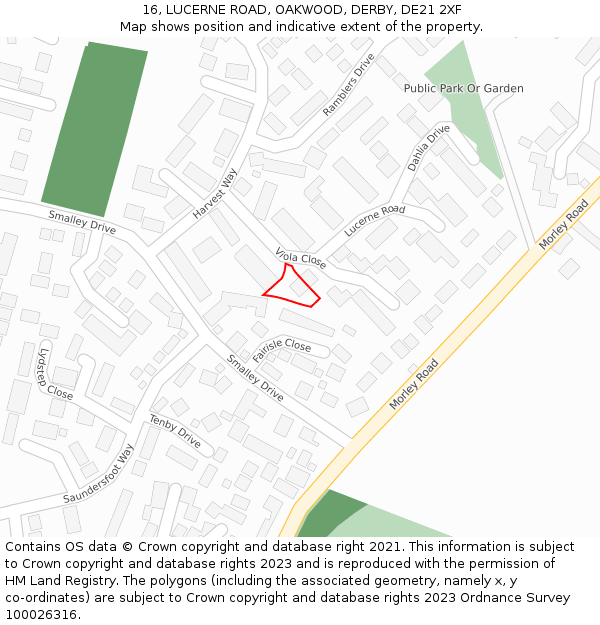 16, LUCERNE ROAD, OAKWOOD, DERBY, DE21 2XF: Location map and indicative extent of plot