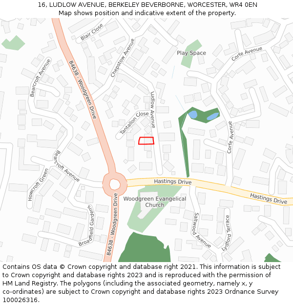 16, LUDLOW AVENUE, BERKELEY BEVERBORNE, WORCESTER, WR4 0EN: Location map and indicative extent of plot