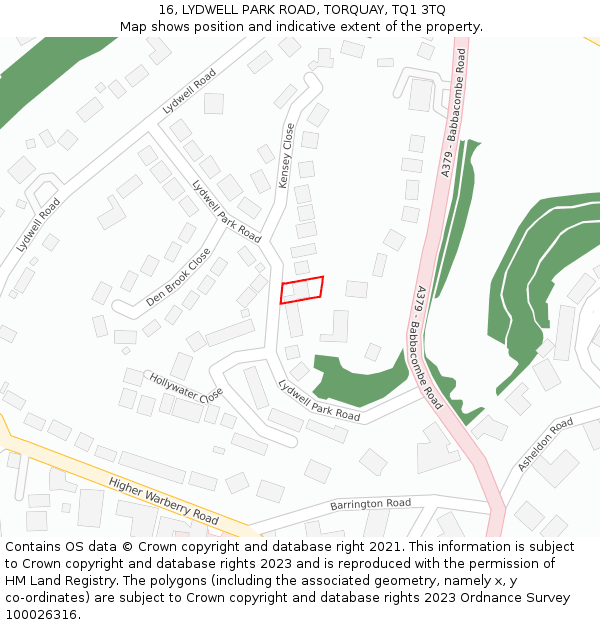 16, LYDWELL PARK ROAD, TORQUAY, TQ1 3TQ: Location map and indicative extent of plot