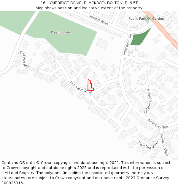 16, LYMBRIDGE DRIVE, BLACKROD, BOLTON, BL6 5TJ: Location map and indicative extent of plot