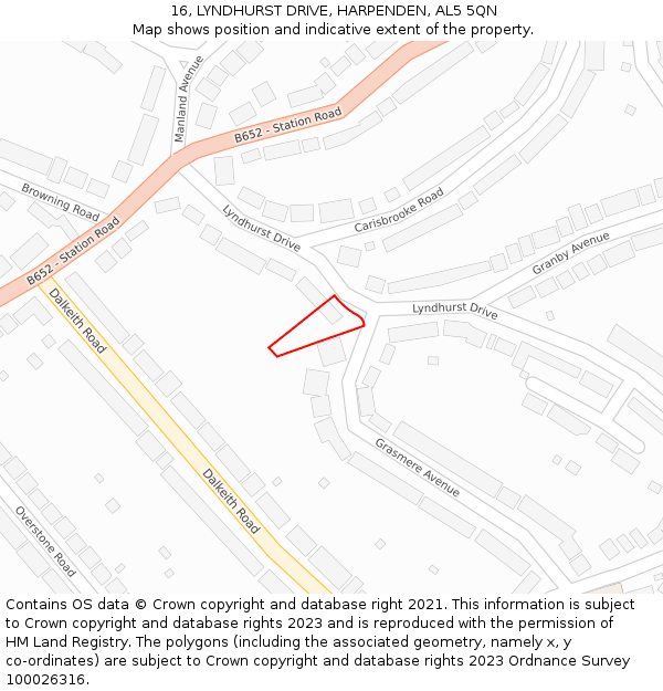 16, LYNDHURST DRIVE, HARPENDEN, AL5 5QN: Location map and indicative extent of plot