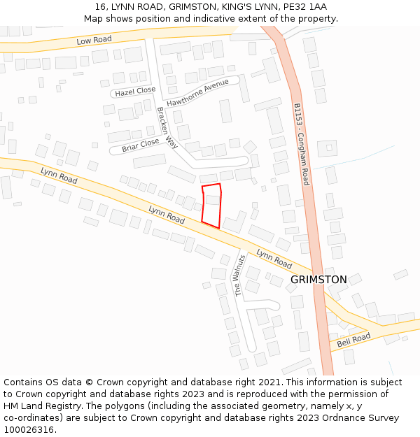 16, LYNN ROAD, GRIMSTON, KING'S LYNN, PE32 1AA: Location map and indicative extent of plot