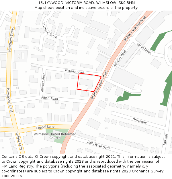 16, LYNWOOD, VICTORIA ROAD, WILMSLOW, SK9 5HN: Location map and indicative extent of plot
