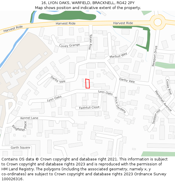 16, LYON OAKS, WARFIELD, BRACKNELL, RG42 2PY: Location map and indicative extent of plot