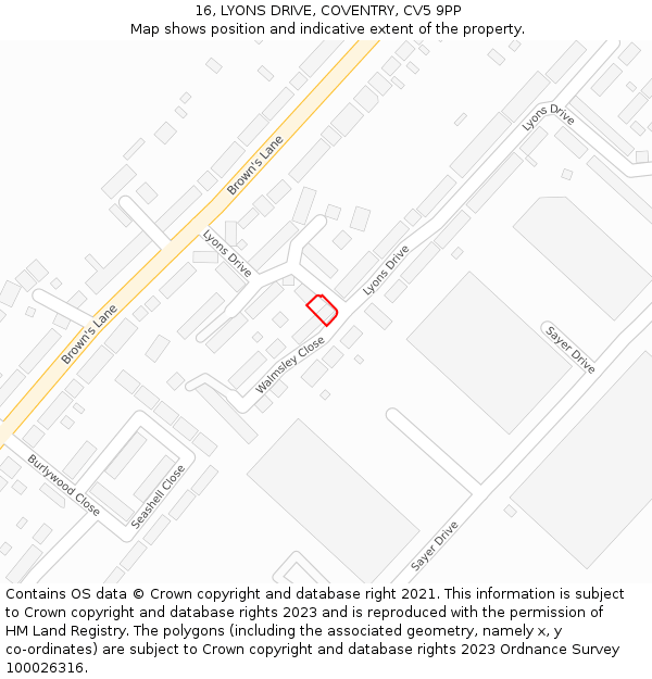 16, LYONS DRIVE, COVENTRY, CV5 9PP: Location map and indicative extent of plot