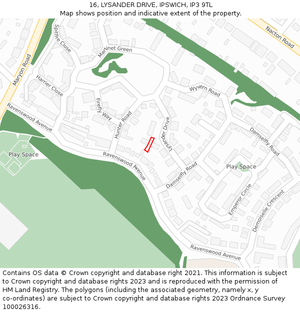 16, LYSANDER DRIVE, IPSWICH, IP3 9TL: Location map and indicative extent of plot