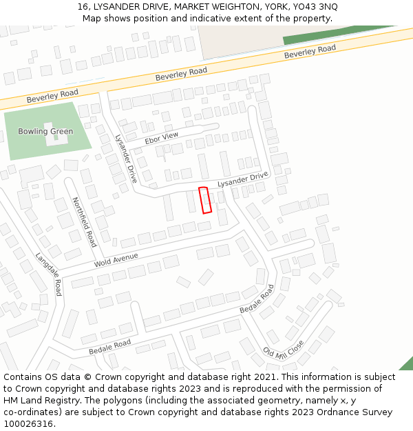 16, LYSANDER DRIVE, MARKET WEIGHTON, YORK, YO43 3NQ: Location map and indicative extent of plot