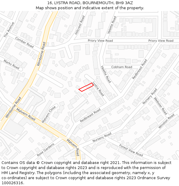16, LYSTRA ROAD, BOURNEMOUTH, BH9 3AZ: Location map and indicative extent of plot