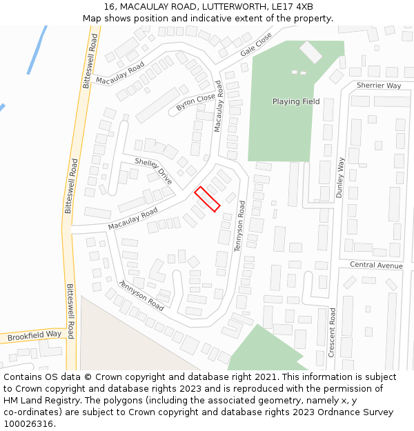 16, MACAULAY ROAD, LUTTERWORTH, LE17 4XB: Location map and indicative extent of plot
