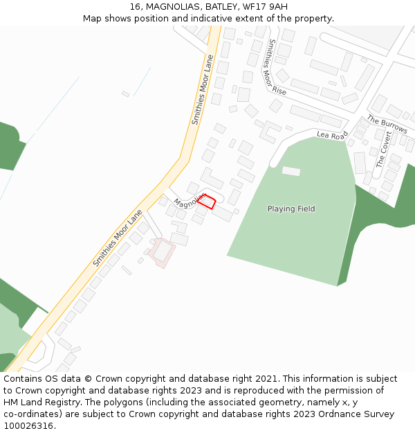 16, MAGNOLIAS, BATLEY, WF17 9AH: Location map and indicative extent of plot