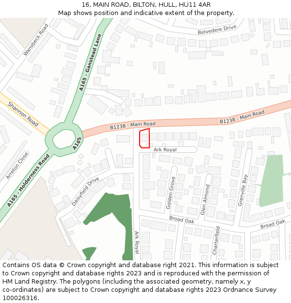 16, MAIN ROAD, BILTON, HULL, HU11 4AR: Location map and indicative extent of plot