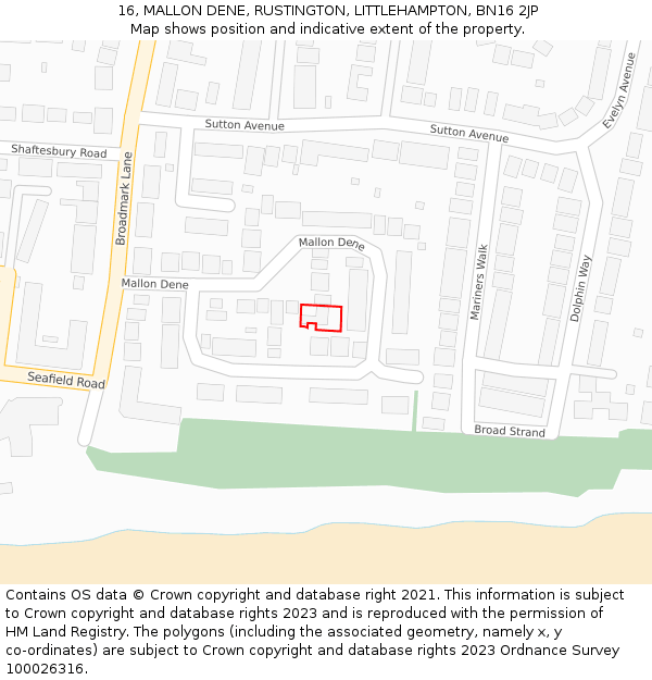 16, MALLON DENE, RUSTINGTON, LITTLEHAMPTON, BN16 2JP: Location map and indicative extent of plot