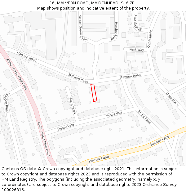 16, MALVERN ROAD, MAIDENHEAD, SL6 7RH: Location map and indicative extent of plot
