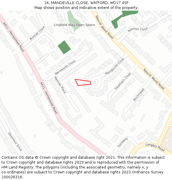 16, MANDEVILLE CLOSE, WATFORD, WD17 4SF: Location map and indicative extent of plot