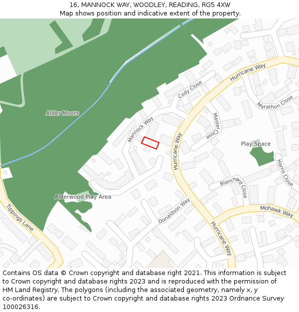 16, MANNOCK WAY, WOODLEY, READING, RG5 4XW: Location map and indicative extent of plot