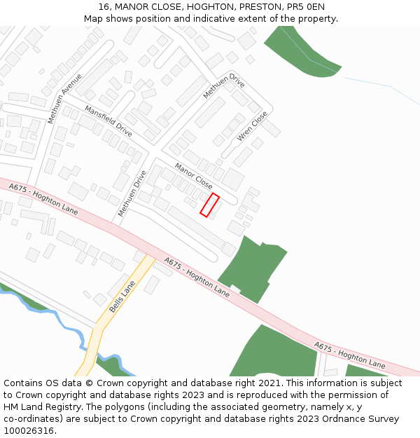 16, MANOR CLOSE, HOGHTON, PRESTON, PR5 0EN: Location map and indicative extent of plot