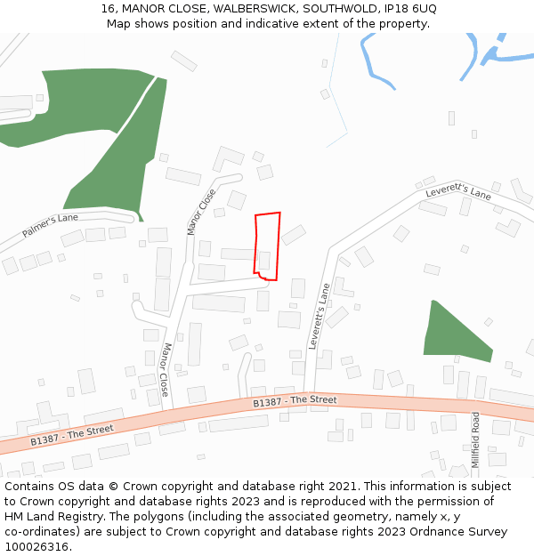 16, MANOR CLOSE, WALBERSWICK, SOUTHWOLD, IP18 6UQ: Location map and indicative extent of plot