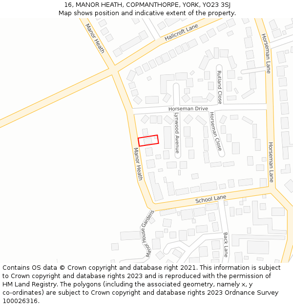 16, MANOR HEATH, COPMANTHORPE, YORK, YO23 3SJ: Location map and indicative extent of plot