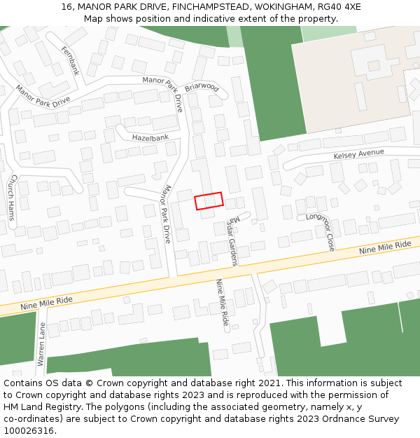 16, MANOR PARK DRIVE, FINCHAMPSTEAD, WOKINGHAM, RG40 4XE: Location map and indicative extent of plot