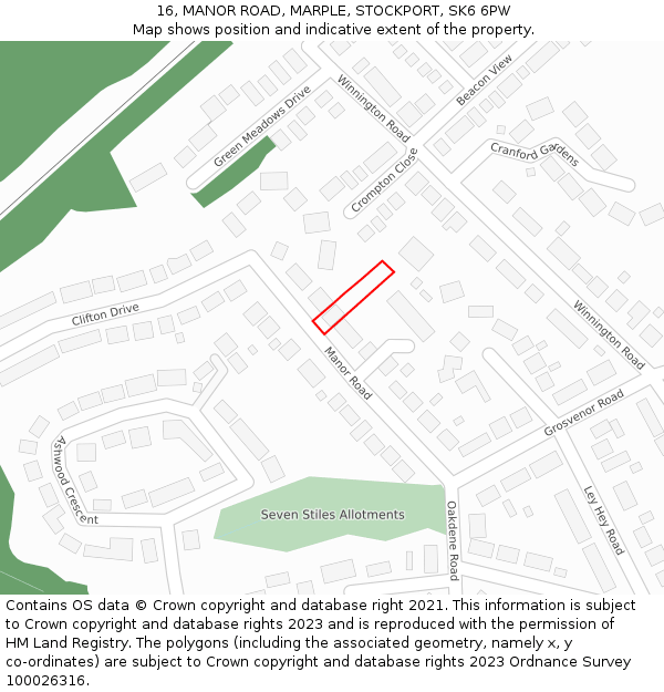 16, MANOR ROAD, MARPLE, STOCKPORT, SK6 6PW: Location map and indicative extent of plot