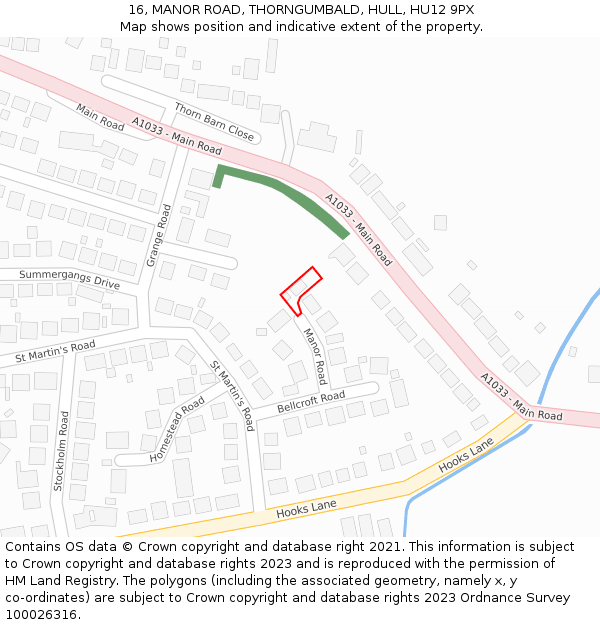 16, MANOR ROAD, THORNGUMBALD, HULL, HU12 9PX: Location map and indicative extent of plot