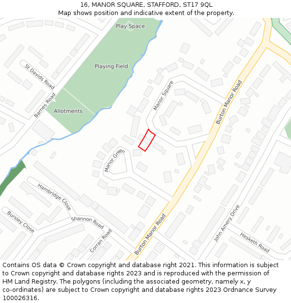 16, MANOR SQUARE, STAFFORD, ST17 9QL: Location map and indicative extent of plot