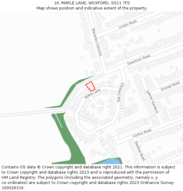 16, MAPLE LANE, WICKFORD, SS11 7FS: Location map and indicative extent of plot