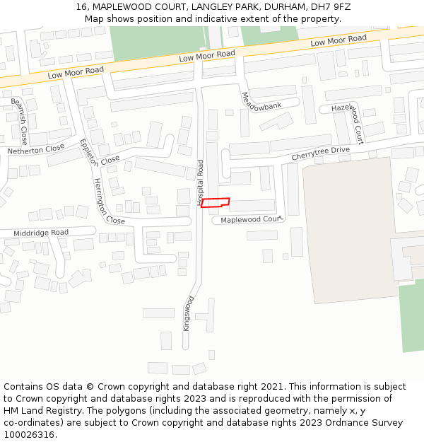 16, MAPLEWOOD COURT, LANGLEY PARK, DURHAM, DH7 9FZ: Location map and indicative extent of plot