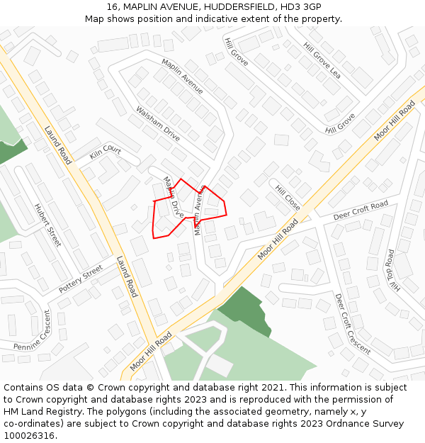 16, MAPLIN AVENUE, HUDDERSFIELD, HD3 3GP: Location map and indicative extent of plot