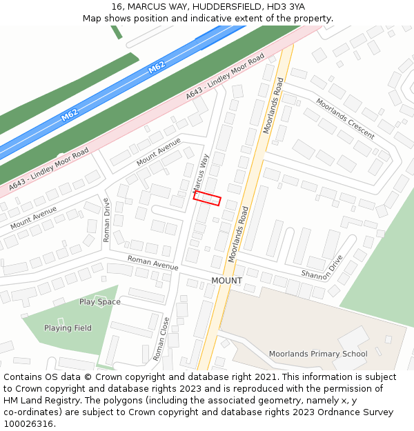 16, MARCUS WAY, HUDDERSFIELD, HD3 3YA: Location map and indicative extent of plot