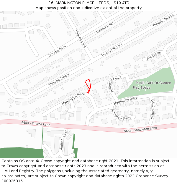 16, MARKINGTON PLACE, LEEDS, LS10 4TD: Location map and indicative extent of plot