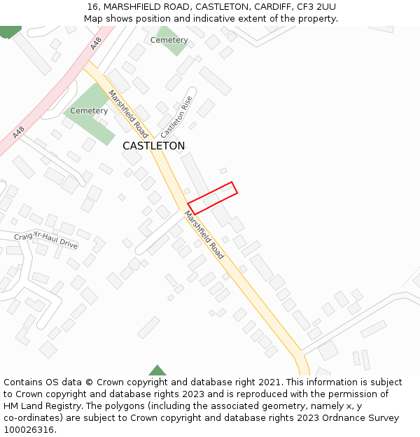 16, MARSHFIELD ROAD, CASTLETON, CARDIFF, CF3 2UU: Location map and indicative extent of plot