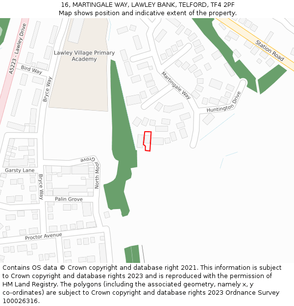 16, MARTINGALE WAY, LAWLEY BANK, TELFORD, TF4 2PF: Location map and indicative extent of plot