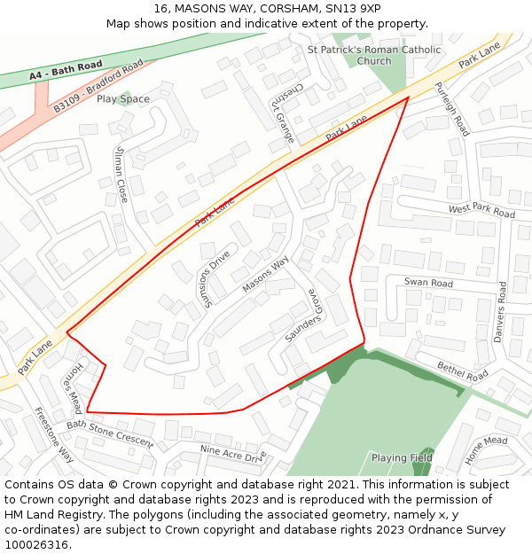 16, MASONS WAY, CORSHAM, SN13 9XP: Location map and indicative extent of plot