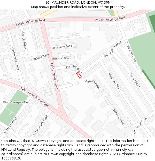 16, MAUNDER ROAD, LONDON, W7 3PN: Location map and indicative extent of plot